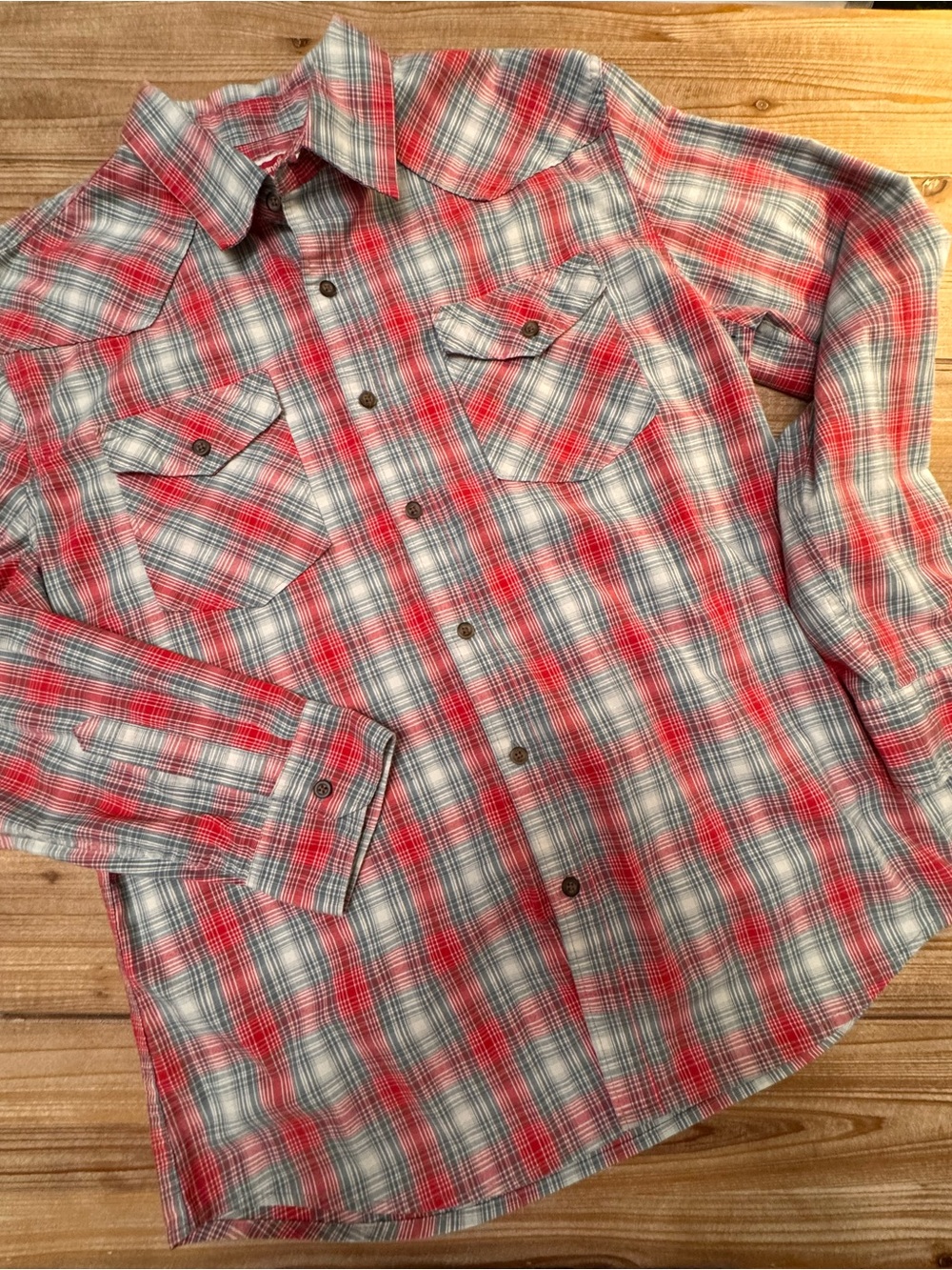 Wrangler Plaid Western Button-Front Shirt Red Blue White Size Large